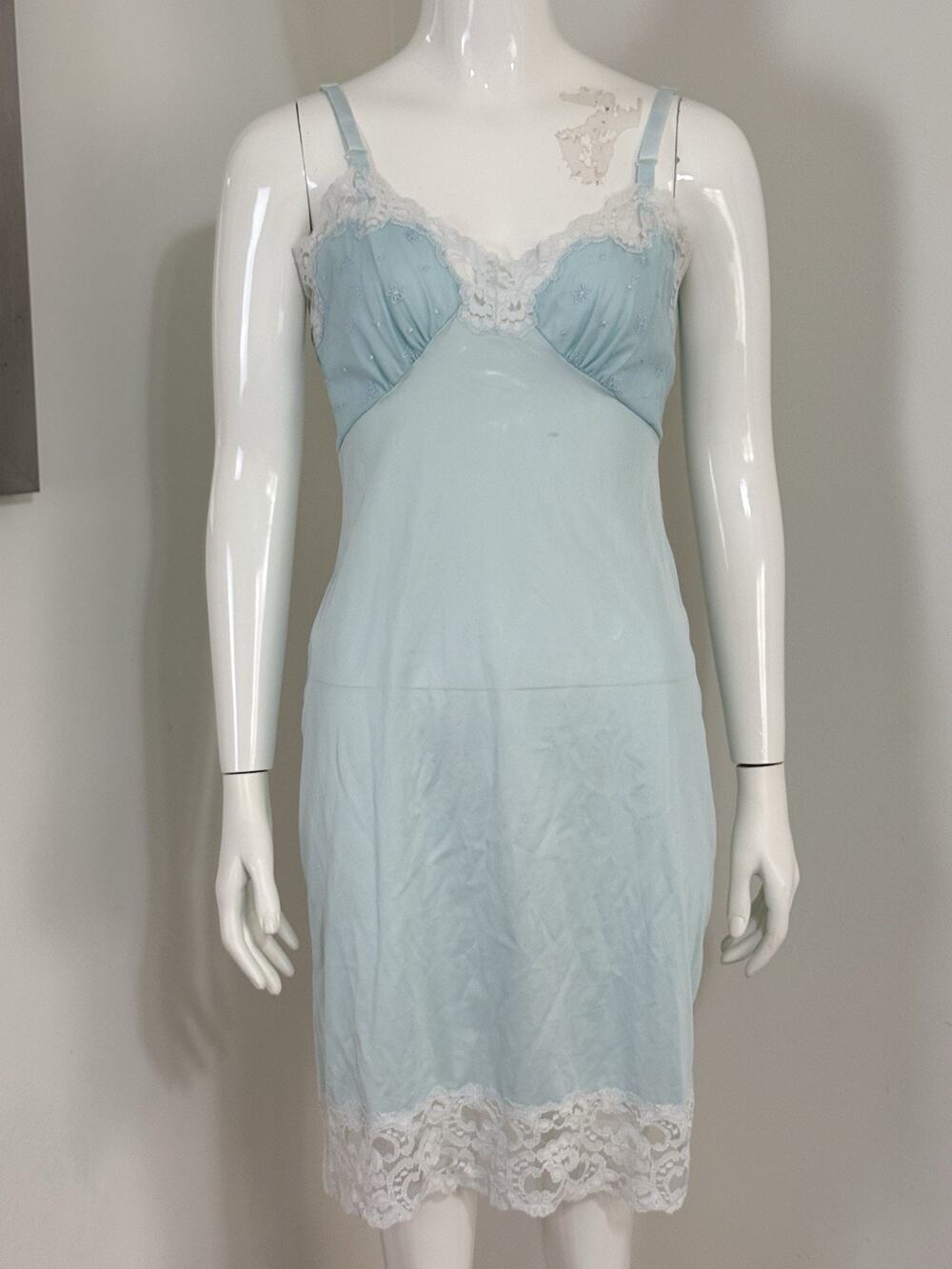 Vintage 90s Aristocraft by Superior nightgown Light Blue Lace Trim Size 34
